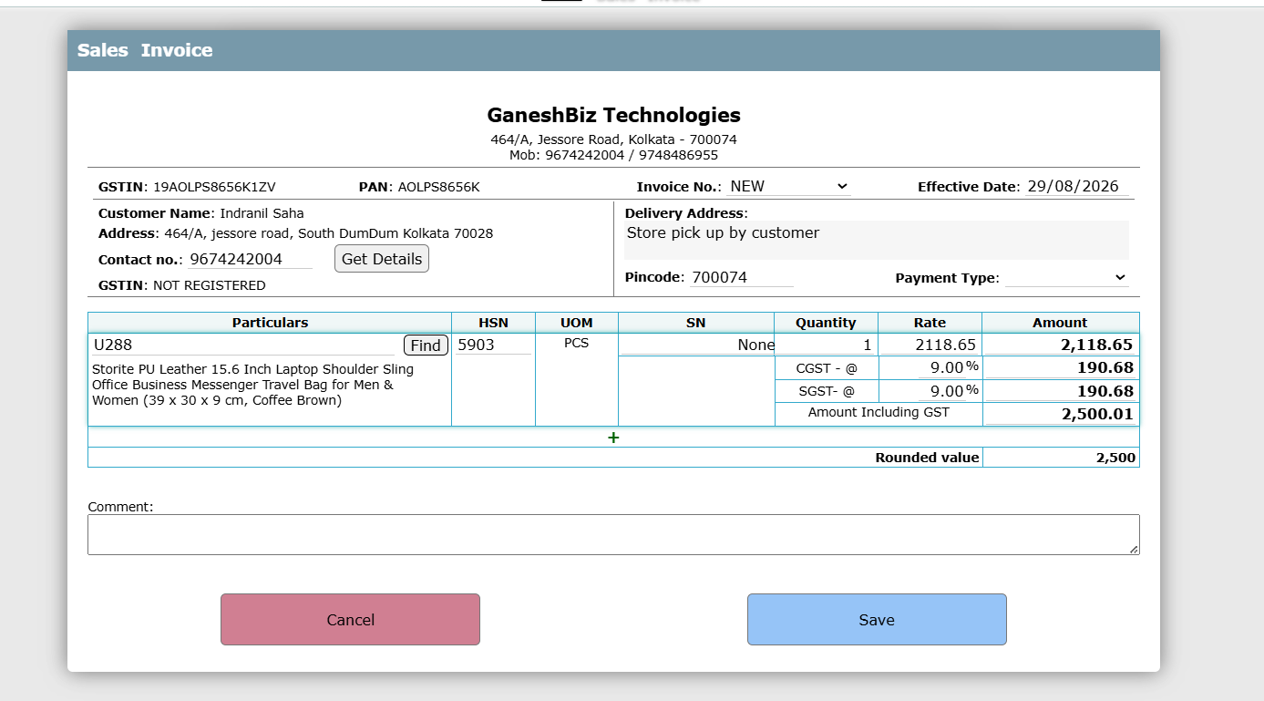 GaneshBiz Simple Billing and GST Invoicing System